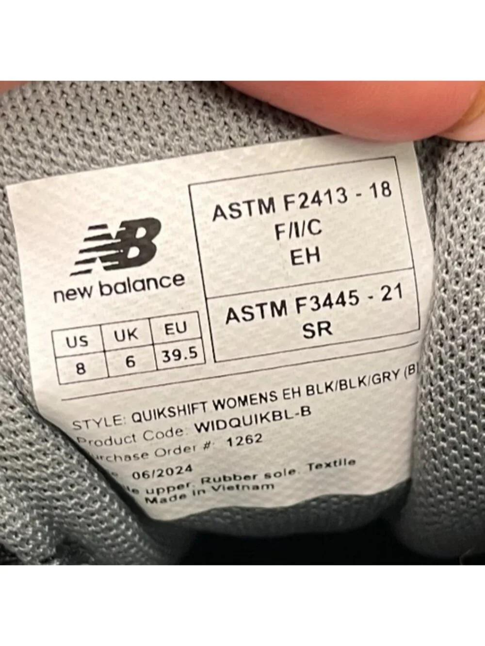 New Balance Quikshift Womens Size 8 Black Gray Composite Toe Safety Work Shoes